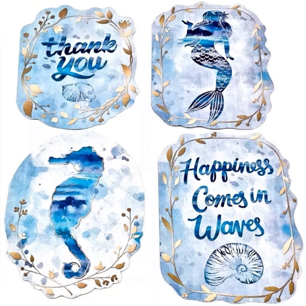 Punch Studio 4 Single Ocean Mermaid Waves Die-Cut Assorted Blank Note Cards, Sm